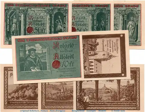 Notgeld Stadt Allstedt 15.1 , Set mit 8 Scheinen in kfr. von 1921 , Sachsen Anhalt Seriennotgeld