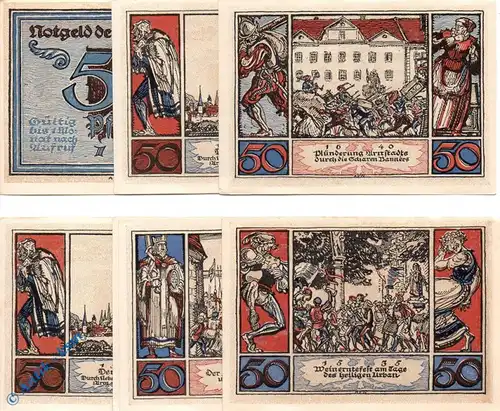 Notgeld Arnstadt , Set mit 6 Scheinen kfr. Stadtgeschichte , Mehl Grabowski 43.3 , von 1921 , Thüringen Seriennotgeld