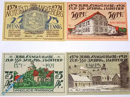 Notgeld Angerburg , Set mit 4 Scheinen in kfr. Mehl Grabowski 33.1.a , von 1921 , Ostpreussen Seriennotgeld