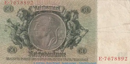 Reichsbanknote , 50 Mark Schein -M- in gbr. DEU-210.a, Ros.175, P.182 , vom 30.03.1933 , deutsches Reich - Reichsbank