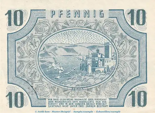 Banknote Landesregierung Rheinland Pfalz , 10 Pfennig Schein in kfr. FBZ-5, Ros.212, S.1005 von 1947 , Alliierte Militärbehörde