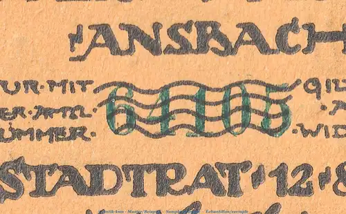 Notgeld Stadt Ansbach , Set -KN blaugrün- mit 7 Scheinen in kfr. von 1921 , Bayern Seriennotgeld