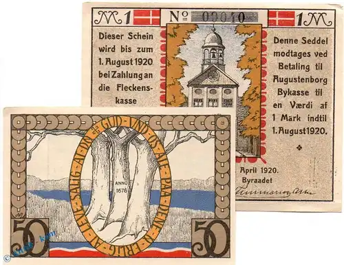 Notgeld Augustenburg , Set  mit 2 Scheinen in kfr. Mehl Grabowski 54.1 , von 1920 , Schleswig Holstein Seriennotgeld