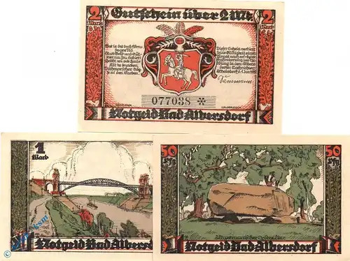 Notgeld Albersdorf , Set mit 3 Scheinen , Mehl Grabowski 9.1 , von 1921 ,  , Schleswig Holstein Seriennotgeld