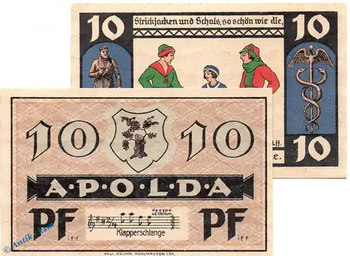 Notgeld Apolda , Set mit 2 Scheinen in kfr. Mehl Grabowski 36.1 , von 1921 , Thüringen Seriennotgeld