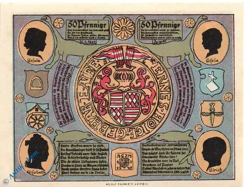 Notgeld Artern , 50 Pfennig Schein , Mehl Grabowski 45.3 , von 1921 , Thüringen Seriennotgeld