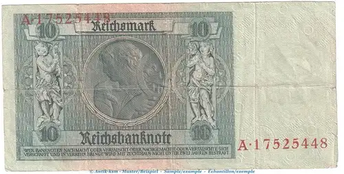 Reichsbanknote , 10 Mark Schein -B 1- in gbr. DEU-183.a, Ros.173, P.180 , vom 22.01.1929 , Weimarer Republik - Reichsbank