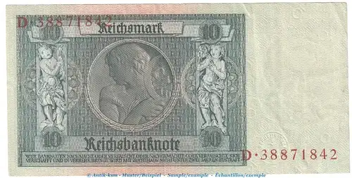 Reichsbanknote , 10 Mark Schein -E 2- in gbr. DEU-183.b, Ros.173, P.180 , vom 22.01.1929 , Weimarer Republik - Reichsbank