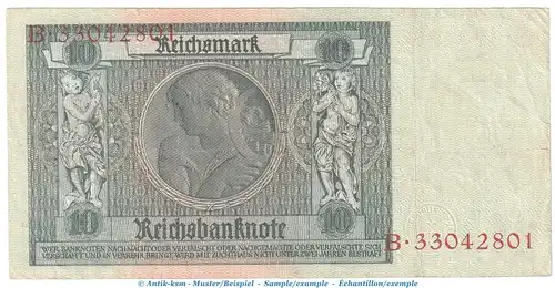 Reichsbanknote , 10 Mark Schein -E 1- in gbr. DEU-183.a, Ros.173, P.180 , vom 22.01.1929 , Weimarer Republik - Reichsbank