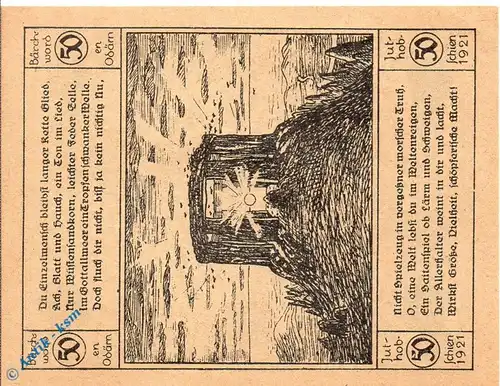 Notgeld Artern , 50 Pfennig Schein Papier braun , Mehl Grabowski 45.1 , von 1921 , Thüringen Seriennotgeld