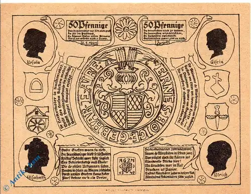 Notgeld Artern , 50 Pfennig Schein Papier braun , Mehl Grabowski 45.1 , von 1921 , Thüringen Seriennotgeld