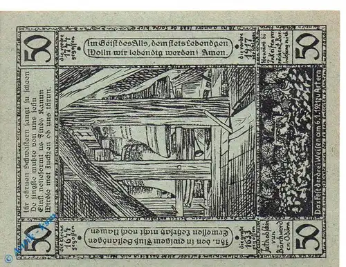 Notgeld Artern Bergwart , 50 Pfennig Schein Papier grün , Mehl Grabowski 45.7 , von 1921 , Thüringen Seriennotgeld