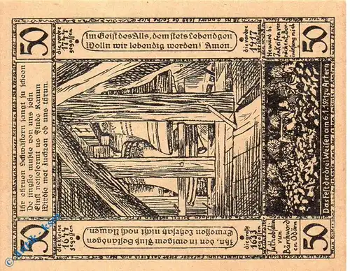 Notgeld Artern Bergwart , 50 Pfennig Schein Papier braun , Mehl Grabowski 45.6 , von 1921 , Thüringen Seriennotgeld