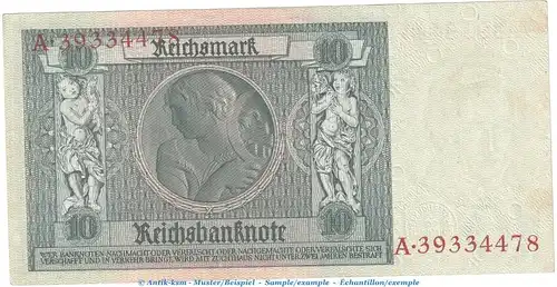 Reichsbanknote , 10 Mark Schein -E 2- in kfr. DEU-183.b, Ros.173, P.180 , vom 22.01.1929 , Weimarer Republik - Reichsbank
