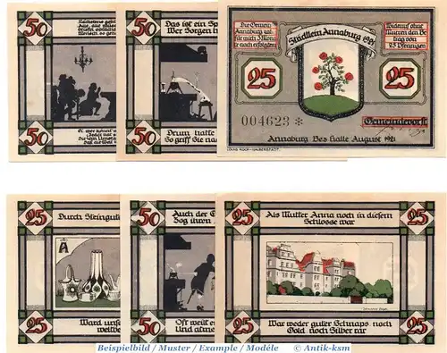 Notgeld Annaburg , Set mit 6 Scheinen in kfr. Mehl Grabowski 34.1 , von 1921 , Sachsen Anhalt Seriennotgeld