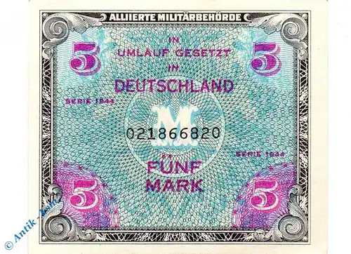 Banknote über 5 Mark kfr , US Druck , AMB-3 a , Rosenberg 202 , Pick 193 , von 1944 , Alliierte Militärbehörde