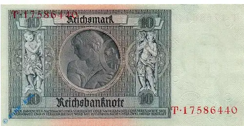 Reichsbanknote , 10 Mark Schein -F 2- in kfr. DEU-183.a, Ros.173, P.180 , vom 22.01.1929 , Weimarer Republik - Reichsbank