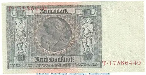 Reichsbanknote , 10 Mark Schein -F 2- in kfr. DEU-183.a, Ros.173, P.180 , vom 22.01.1929 , Weimarer Republik - Reichsbank