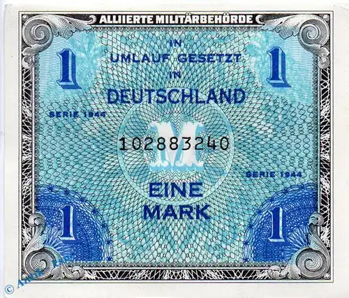 Alliierte Banknote , 1 Mark Schein in kfr. US-Druck , AMB-2.a , Rosenberg 201 , P 192 , von 1944 , Alliierte Militärbehörde