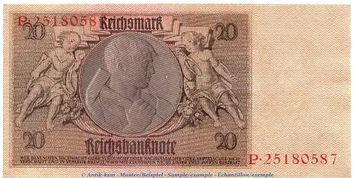 Reichsbanknote , 20 Mark Schein Z , L-P , in f.kfr. DEU-184.a, Ros.174, P.181 , vom 22.01.1929 , Weimarer Republik - Reichsbank