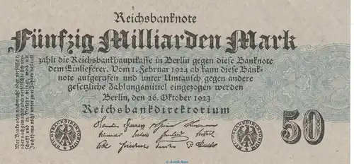 Reichsbanknote , 50 Milliarden Mark Schein in kfr. DEU-147, Ros.122.a, P.125 , vom 26.10.1923 , Weimarer Republik - Inflation