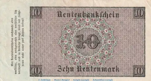 Reichsbanknote , 10 Renten Mark in f-kfr. DEU-202, Ros.157, P.164 , vom 01.11.1923 , Weimarer Republik - Rentenbank
