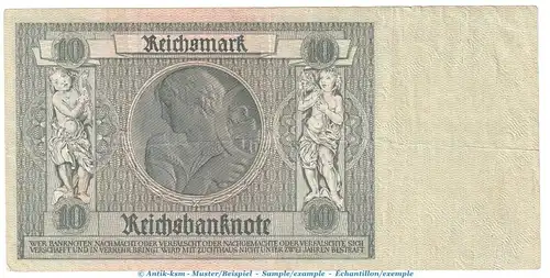 Reichsbanknote , 10 Mark Schein -Kriegsdruck- in gbr. DEU-183.c, Ros.173, P.180 , vom 22.01.1929 , Weimarer Republik - Reichsbank