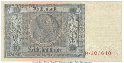Reichsbanknote , 10 Mark Schein -F 1- in f-kfr. DEU-183.a, Ros.173, P.180 , vom 22.01.1929 , Weimarer Republik - Reichsbank
