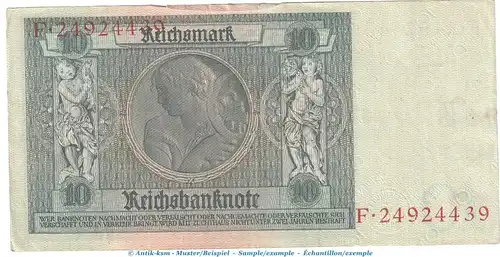 Reichsbanknote , 10 Mark Schein - G - in gbr. DEU-183.a, Ros.173, P.180 , vom 22.01.1929 , Weimarer Republik - Reichsbank