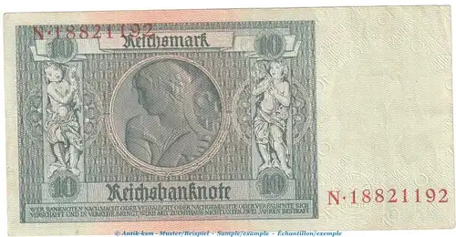 Reichsbanknote , 10 Mark Schein -S 1- in gbr. DEU-183.a, Ros.173, P.180 , vom 22.01.1929 , Weimarer Republik - Reichsbank