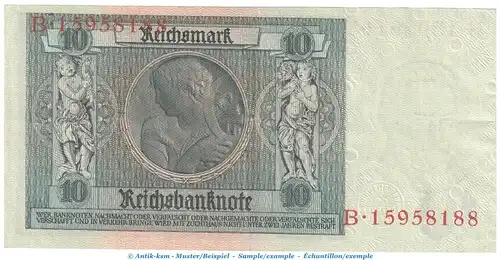Reichsbanknote , 10 Mark Schein -R 1- in L-gbr. DEU-183.a, Ros.173, P.180 , vom 22.01.1929 , Weimarer Republik - Reichsbank