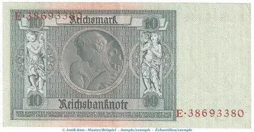 Reichsbanknote , 10 Mark Schein -E 2- in f-kfr. DEU-183.b, Ros.173, P.180 , vom 22.01.1929 , Weimarer Republik - Reichsbank