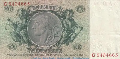 Reichsbanknote , 50 Mark Schein -B- in gbr. DEU-210.a, Ros.175, P.182 , vom 30.03.1933 , deutsches Reich - Reichsbank