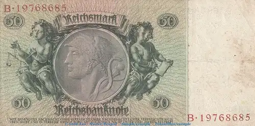 Reichsbanknote , 50 Mark Schein -A1- in gbr. DEU-210.b, Ros.175, P.182 , vom 30.03.1933 , deutsches Reich - Reichsbank
