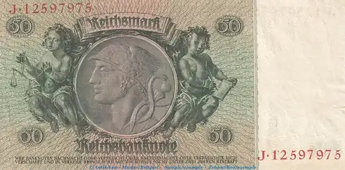 Reichsbanknote , 50 Mark Schein -A2- in gbr. DEU-210.b, Ros.175, P.182 , vom 30.03.1933 , deutsches Reich - Reichsbank