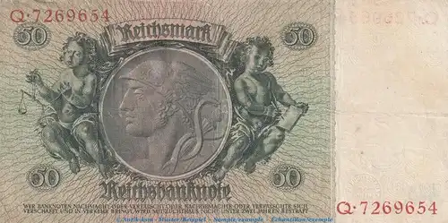 Reichsbanknote , 50 Mark Schein -D1- in gbr. DEU-210.a, Ros.175, P.182 , vom 30.03.1933 , deutsches Reich - Reichsbank