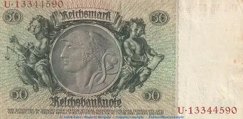 Reichsbanknote , 50 Mark Schein -F2- in gbr. DEU-210.b, Ros.175, P.182 , vom 30.03.1933 , deutsches Reich - Reichsbank
