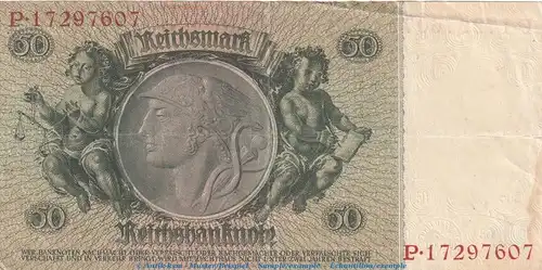 Reichsbanknote , 50 Mark Schein -F1- in gbr. DEU-210.b, Ros.175, P.182 , vom 30.03.1933 , deutsches Reich - Reichsbank