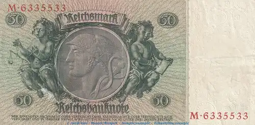 Reichsbanknote , 50 Mark Schein -H- in gbr. DEU-210.a, Ros.175, P.182 , vom 30.03.1933 , deutsches Reich - Reichsbank