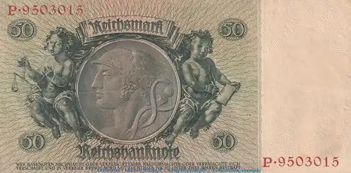 Reichsbanknote , 50 Mark Schein -T- in gbr. DEU-210.a, Ros.175, P.182 , vom 30.03.1933 , deutsches Reich - Reichsbank