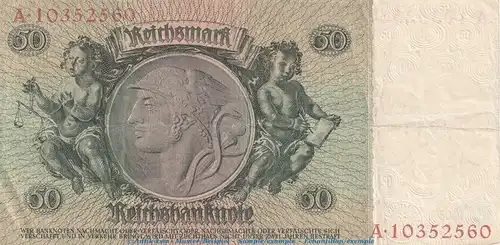 Reichsbanknote , 50 Mark Schein -X2- in gbr. DEU-210.b, Ros.175, P.182 , vom 30.03.1933 , deutsches Reich - Reichsbank