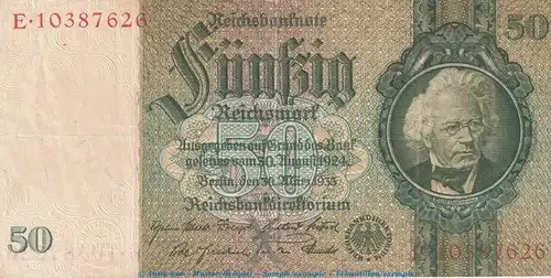 Reichsbanknote , 50 Mark Schein -X2- in gbr. DEU-210.b, Ros.175, P.182 , vom 30.03.1933 , deutsches Reich - Reichsbank