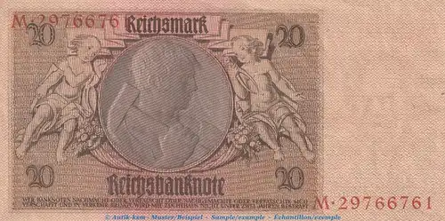 Reichsbanknote , 20 Mark Schein -D1- in kfr. DEU-184.a, Ros.174, P.181 , vom 22.01.1929 , Weimarer Republik - Reichsbank