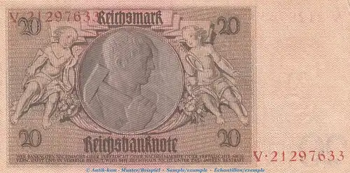 Reichsbanknote , 20 Mark Schein -E 2- in f-kfr. DEU-184.a, Ros.174, P.81 , vom 22.01.1929 , Weimarer Republik - Reichsbank