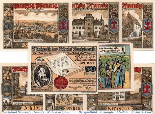 Notgeld Butzbach , Set mit 8 Scheinen in kfr. Mehl Grabowski 212.1 , von 1921 , Hessen Seriennotgeld