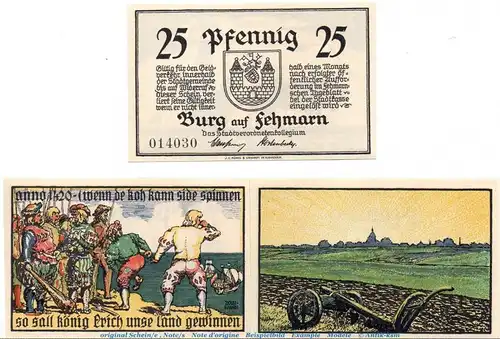 Notgeld Burg auf Fehmarn 207.1 , Set mit 3 Scheinen in kfr. o.D.  Schleswig Holstein Seriennotgeld
