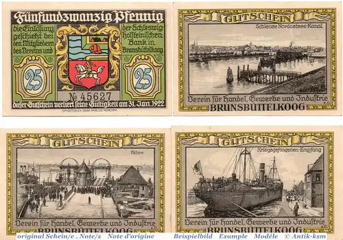 Notgeld Brunsbüttelkoog , Set mit 4 Scheinen in kfr. Mehl Grabowski 194.1 , o.D. Schleswig Holstein Seriennotgeld