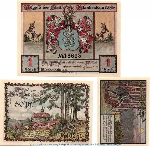 Notgeld Stadt Blankenhain 117.1 , Set mit 3 Scheinen in kfr. o.D. , Thüringen Seriennotgeld