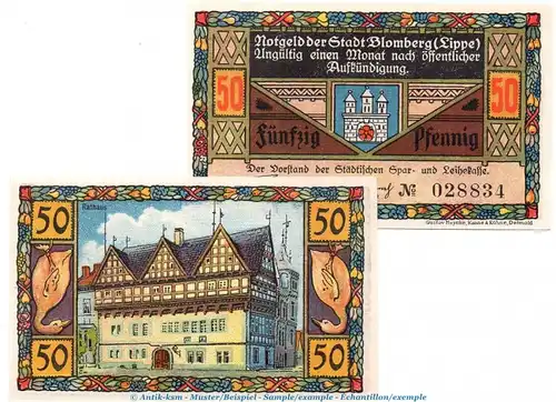 Notgeld Stadt Blomberg 122.1 , Set mit 2 Scheinen in kfr. o.D. Westfalen Seriennotgeld