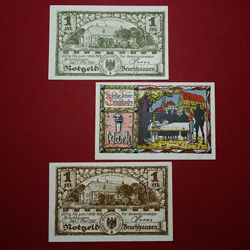 Bruchhausen,190.1, Gemeinde, Nordrhein-Westfalen, Serien Notgeld, 3 x 1 Mark , komplett , kassenfrisch 1 bis 1